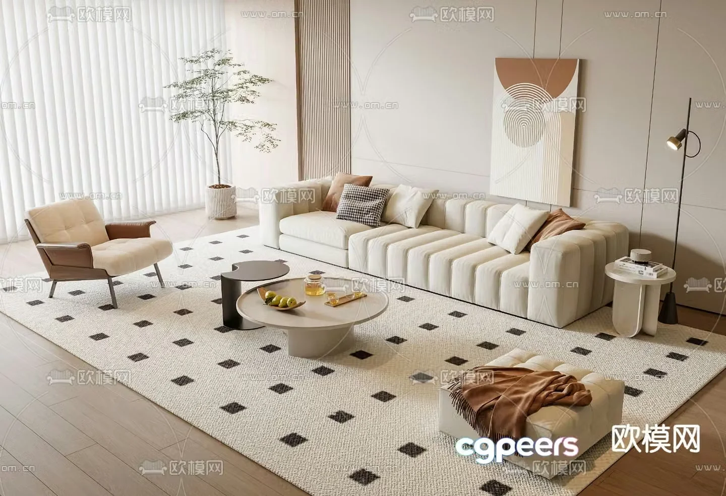 Cream style modular sofa 3d model