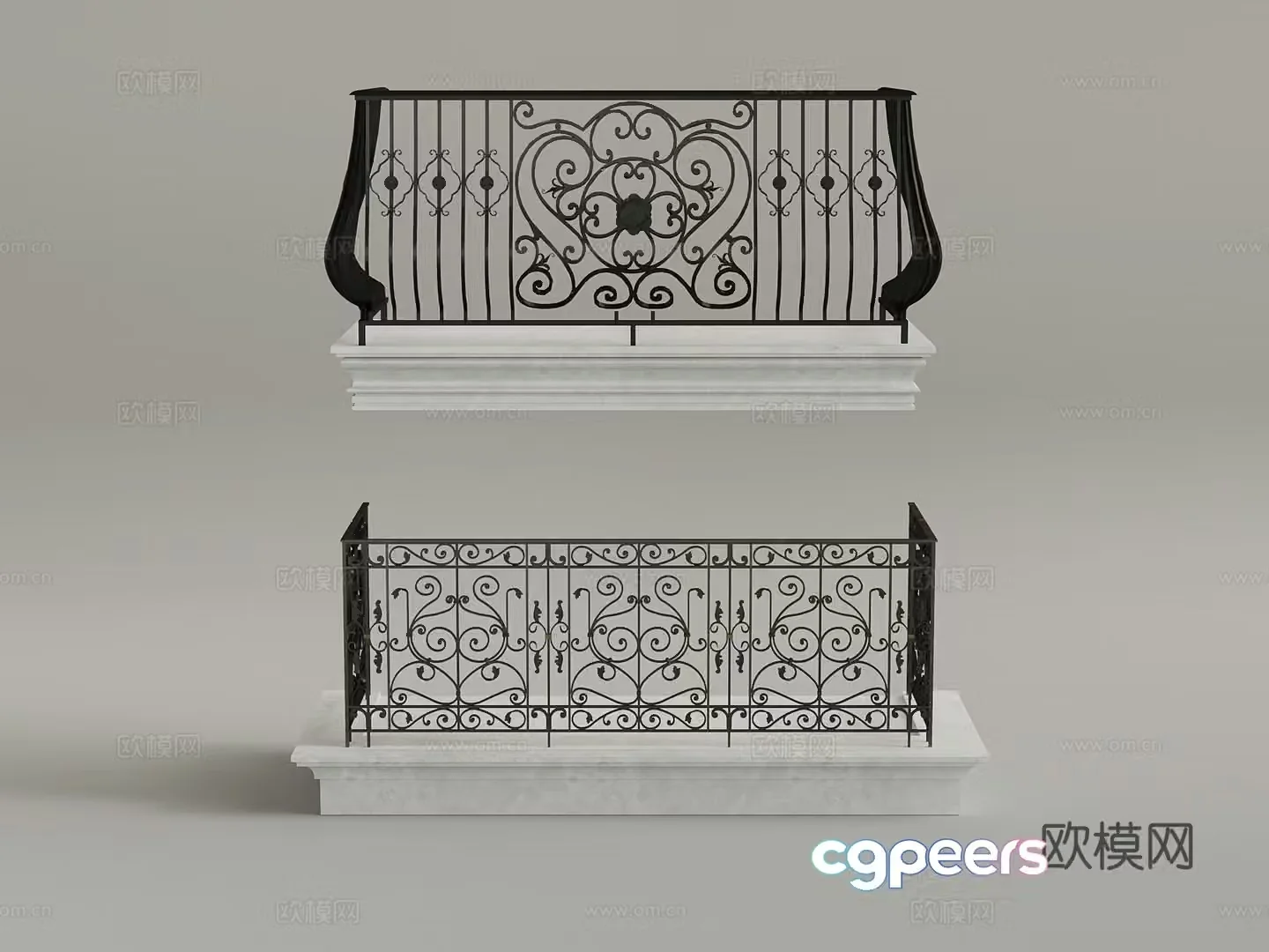Rail French railing Iron railing 3d model
