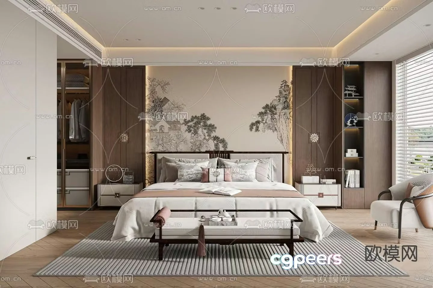 New Chinese style bedroom master bedroom Song style bedroom 3D model