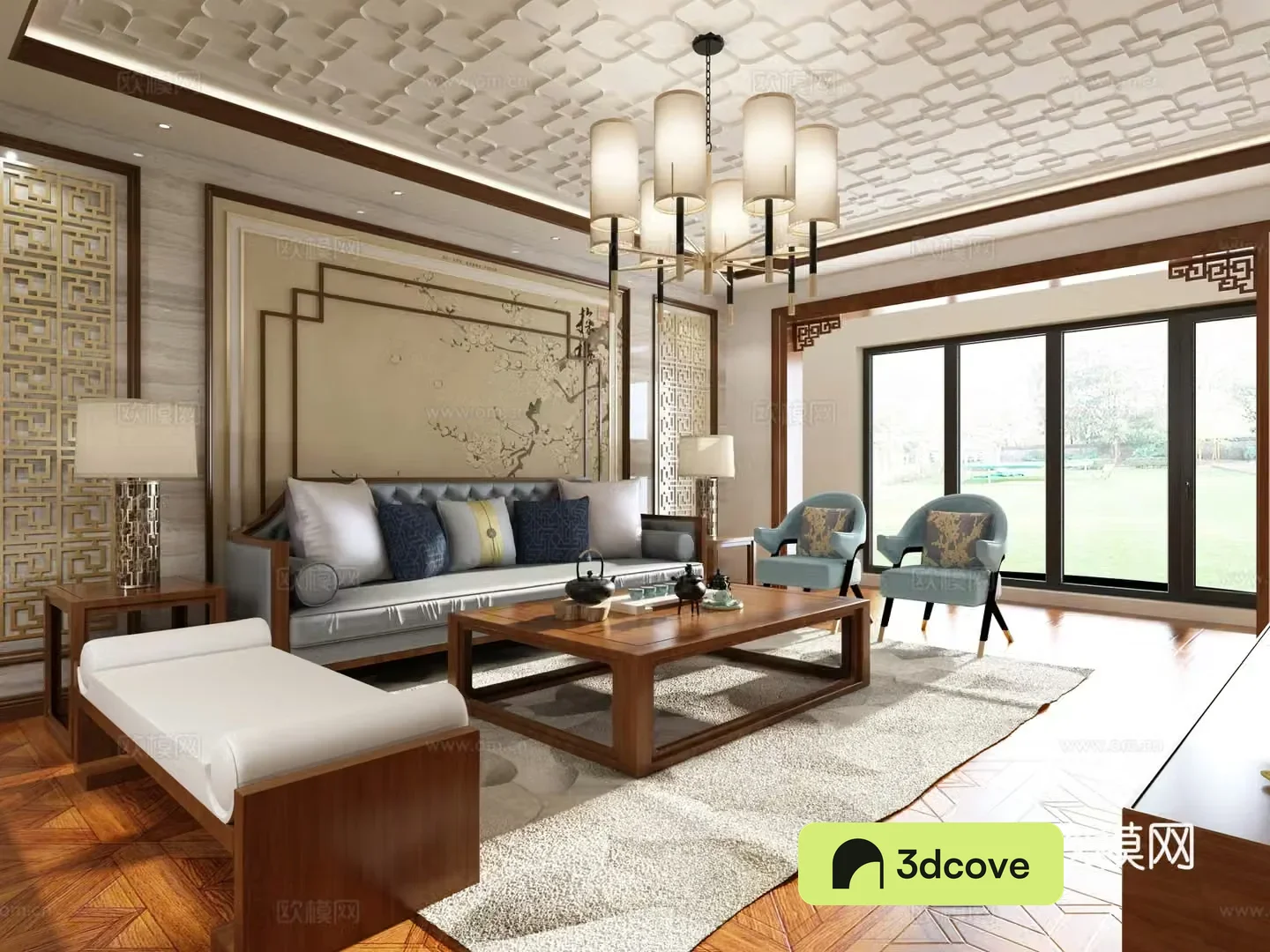 New Chinese style living and dining room chandelier sofa coffee table