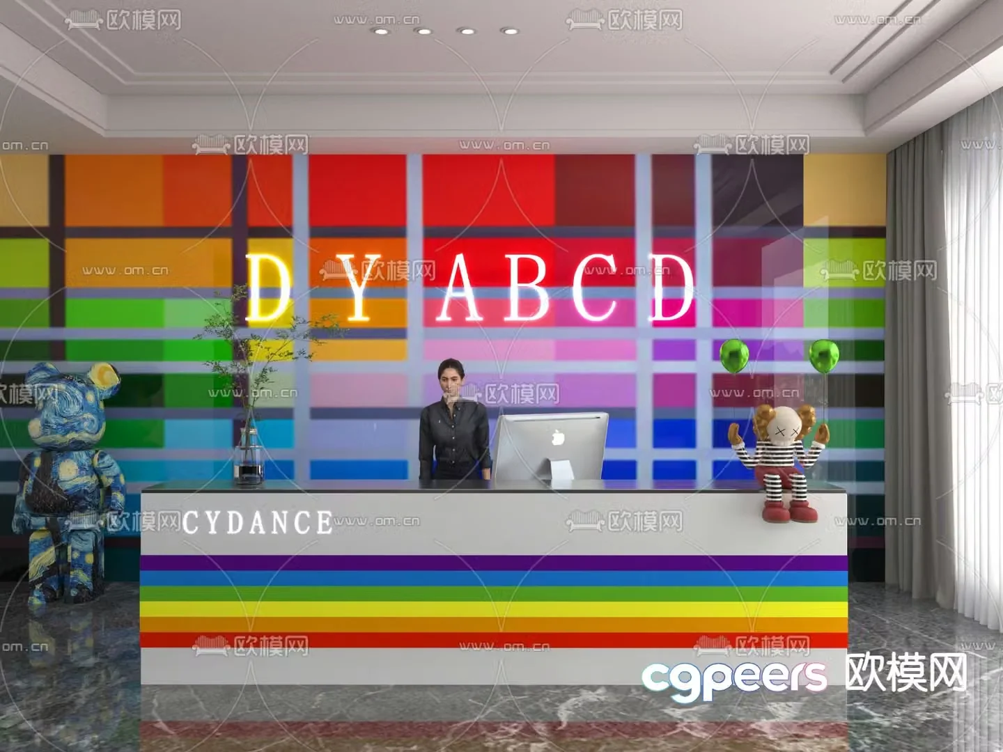 Rainbow color front desk reception desk information desk 3d model