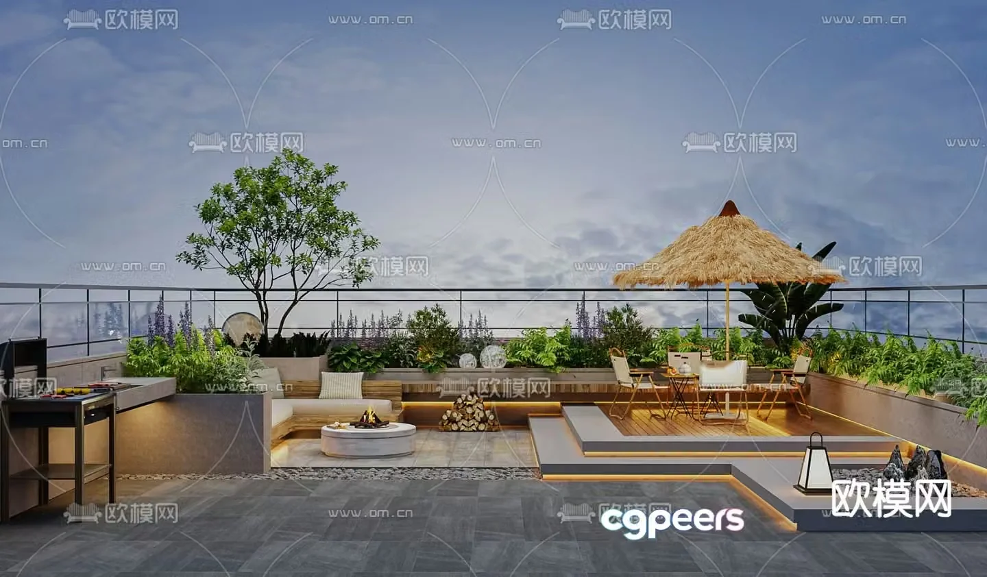 Terrace balcony roof garden 3d model