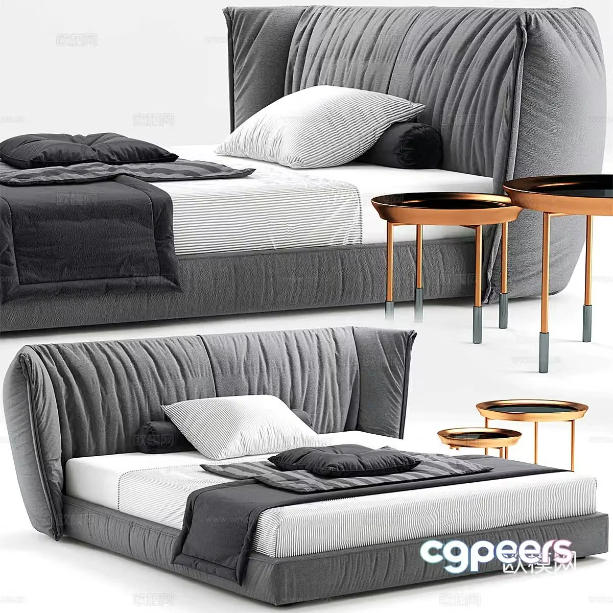 Italian double bed 3d model