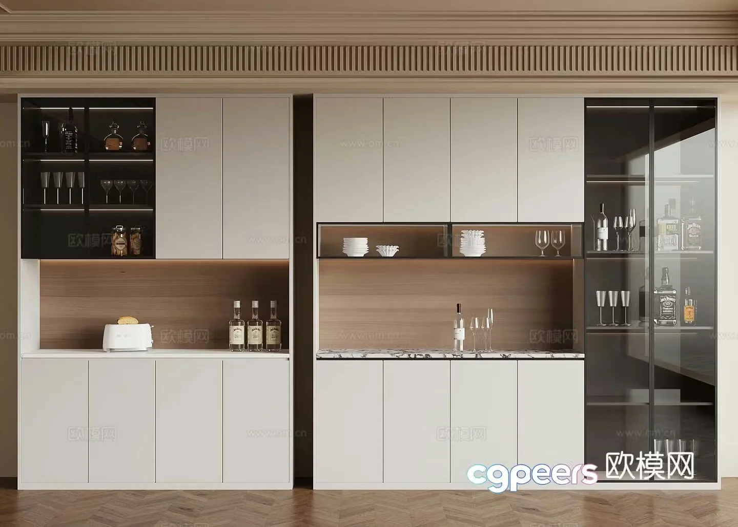 French creamy wine cabinet sideboard 3D model