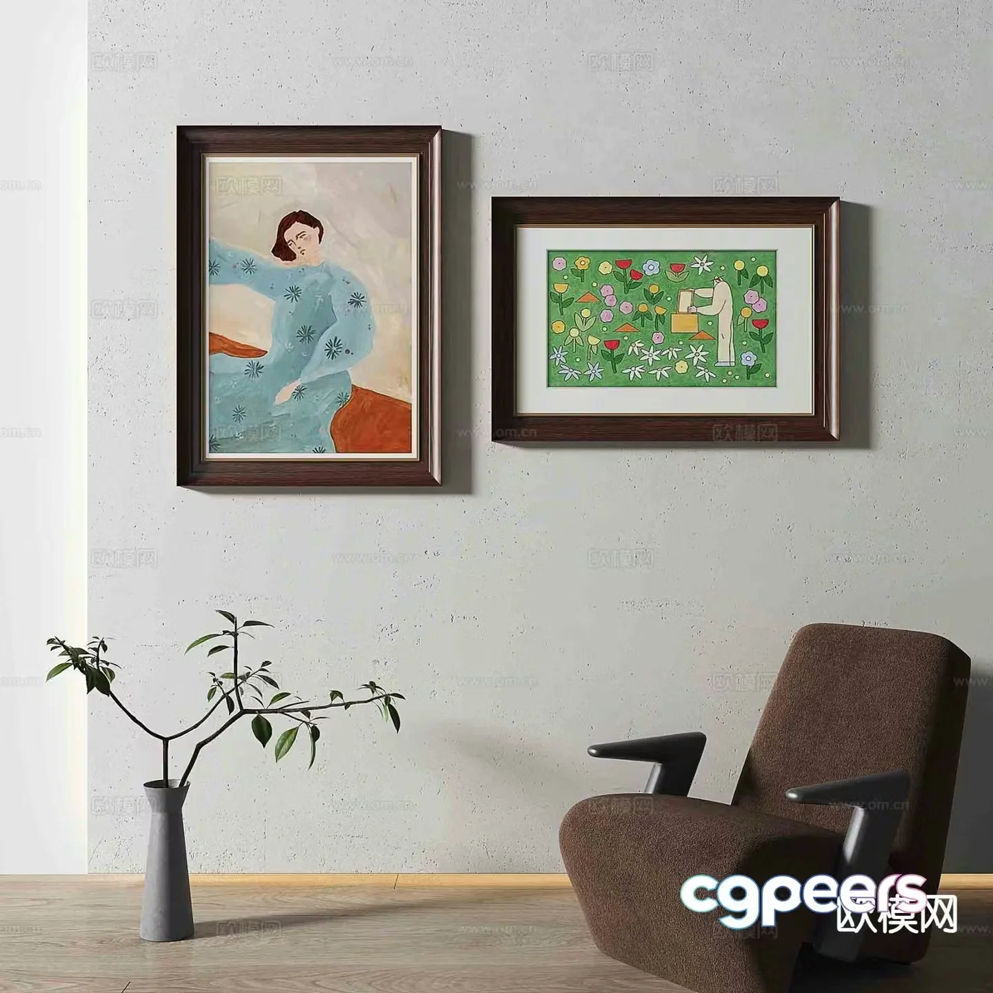Medieval style figure painting decorative painting 3d model