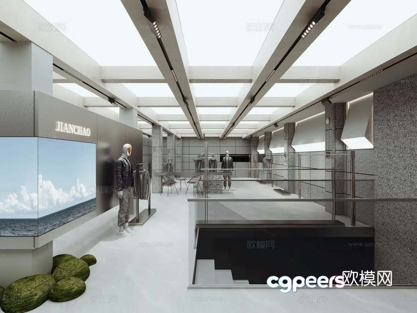 Modern fashion brand clothing store styling partition wall soft film ceiling clothing exhibition rack men’s clothing store women’s clothing 3D model
