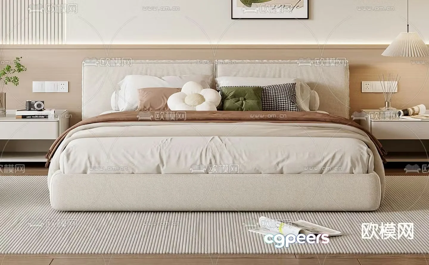 Cream style double bed 3d model