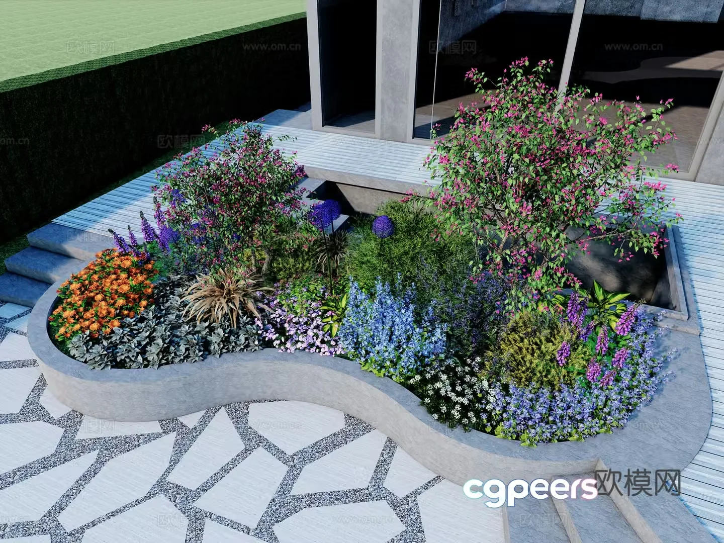Modern plant group Flower bed flower border British American flower border Shrub grass flower plant combination 3D model
