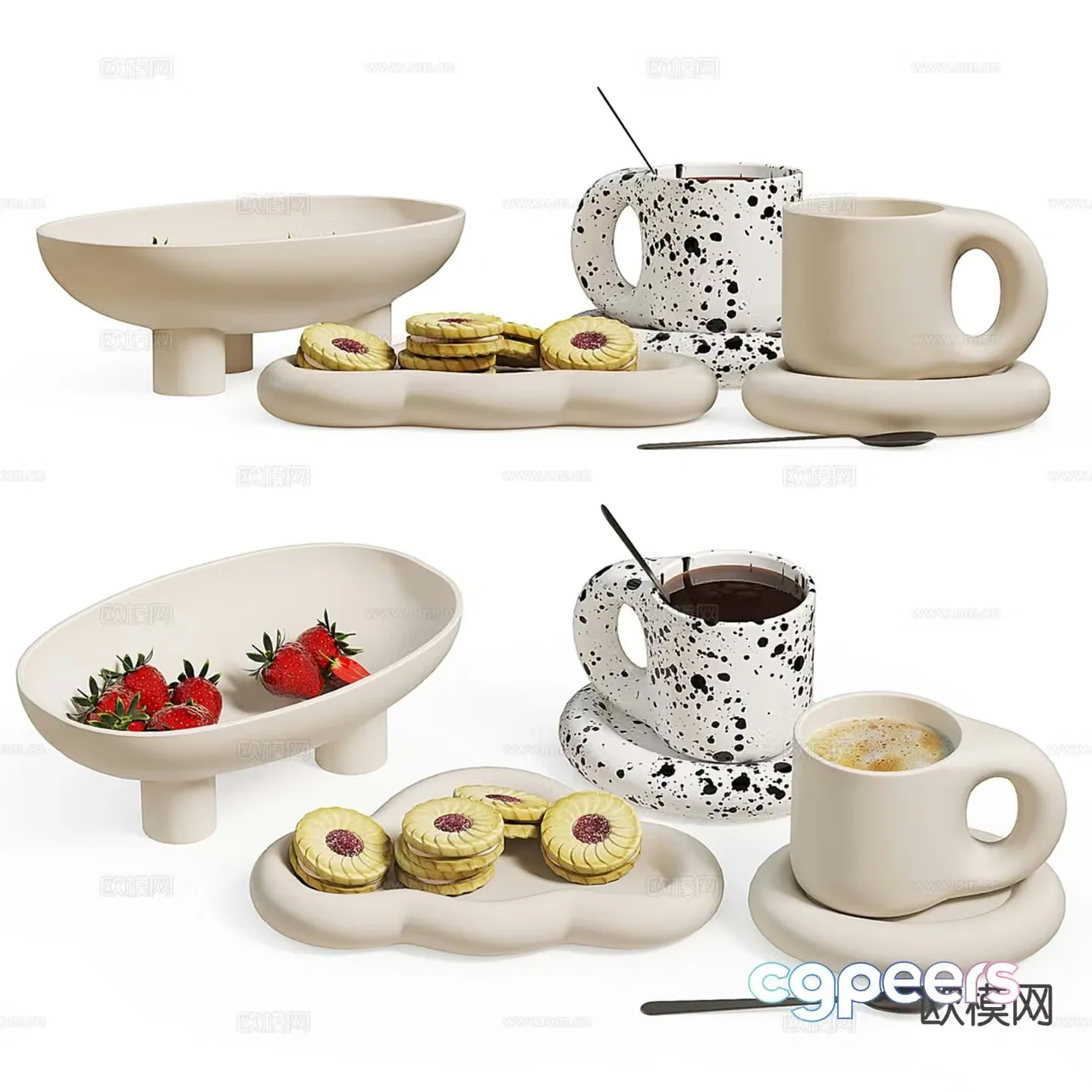 Afternoon tea coffee cup dessert food 3d model