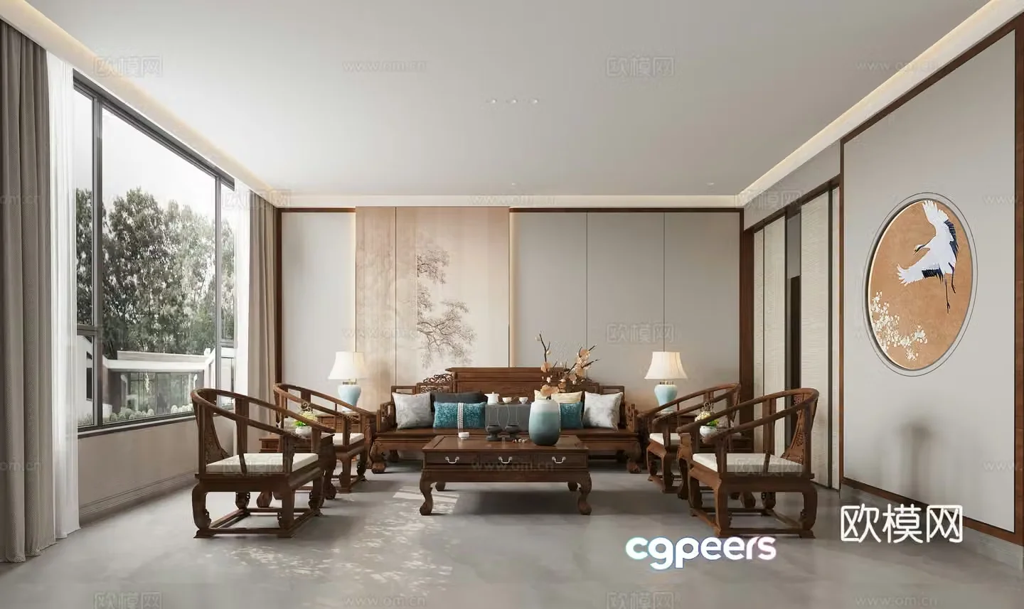 Chinese living and dining room 3D model