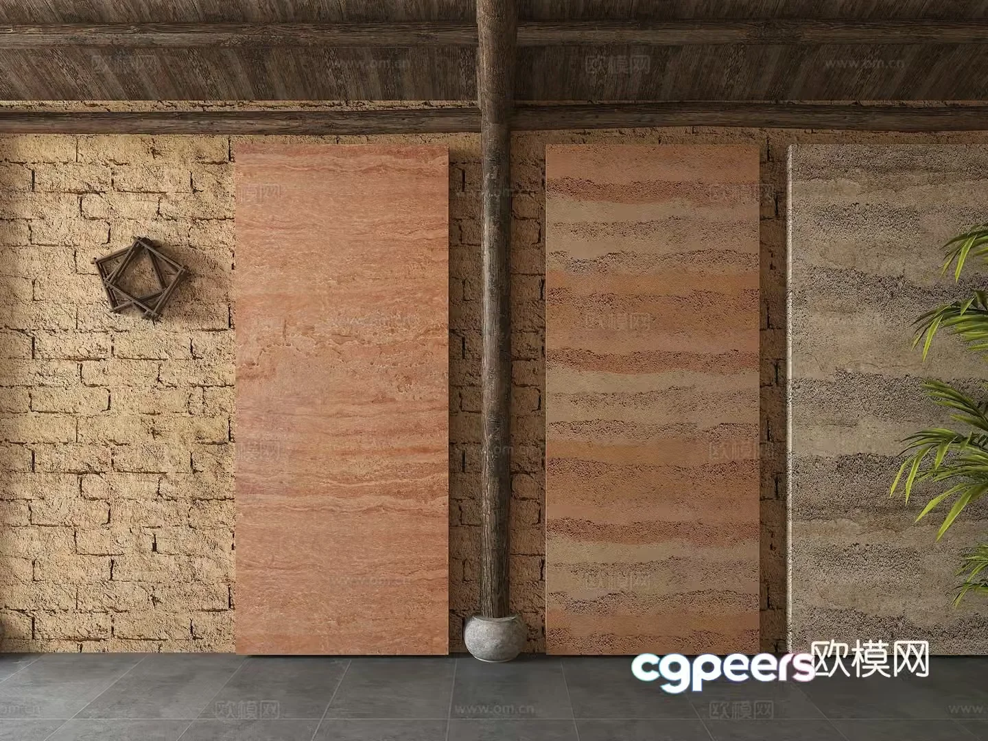 Modern rammed earth wall adobe wall adobe house rammed earth wall homestay wall texture wall 3d model