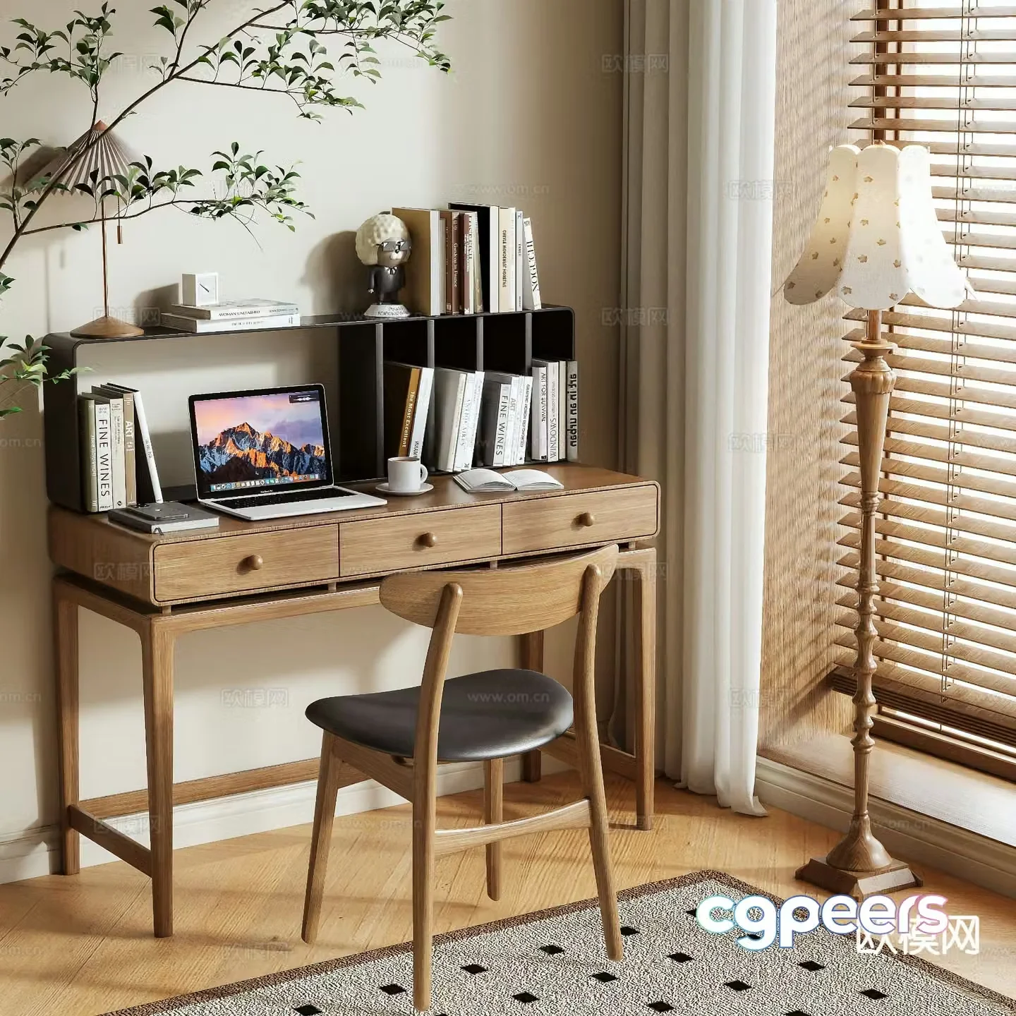 Log style desk writing desk computer desk 3d model