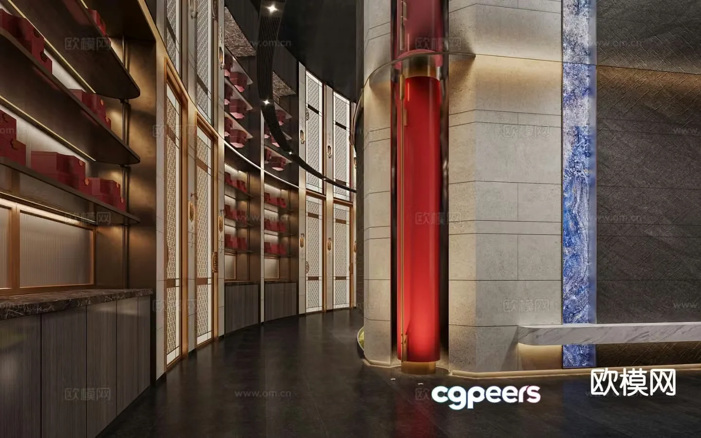 New Chinese style hotel aisle 3D model