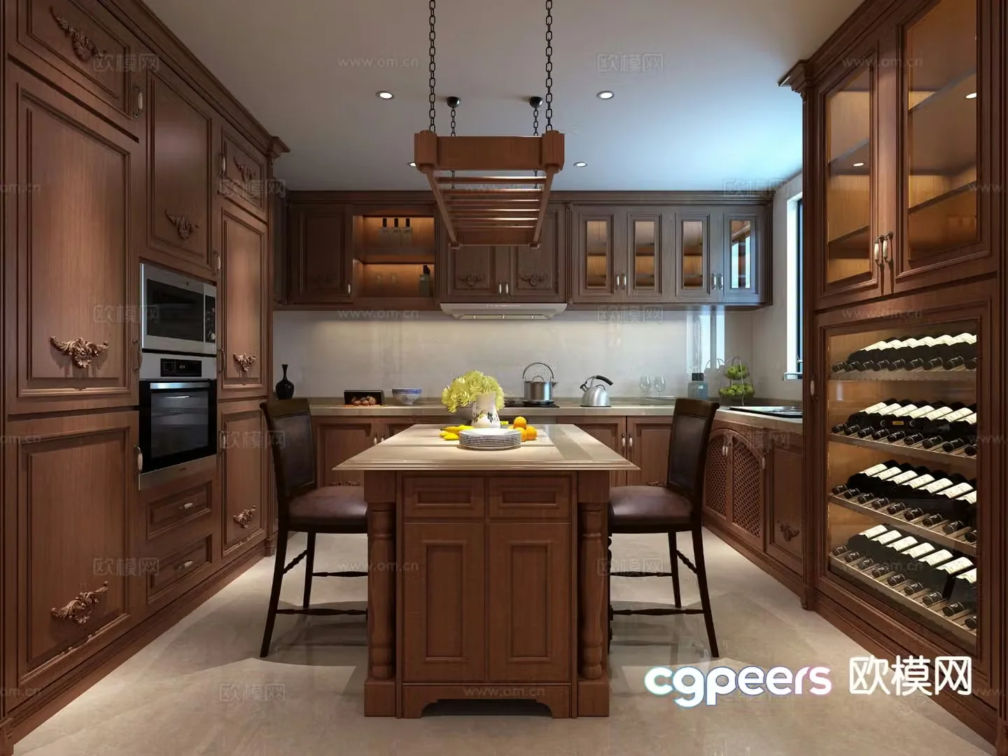American pastoral kitchen island kitchen 3d model