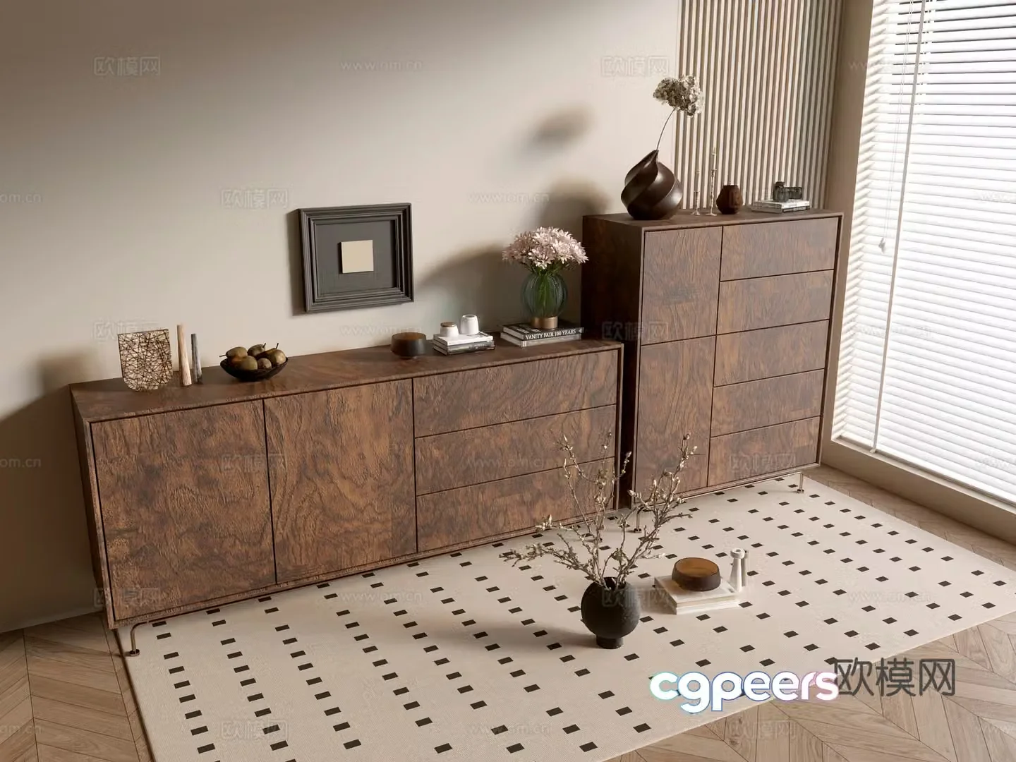 Middle-aged wood grain cabinet Wasabi Fengkou Whole cabinet Side cabinet Balcony cabinet Storage cabinet 3D model