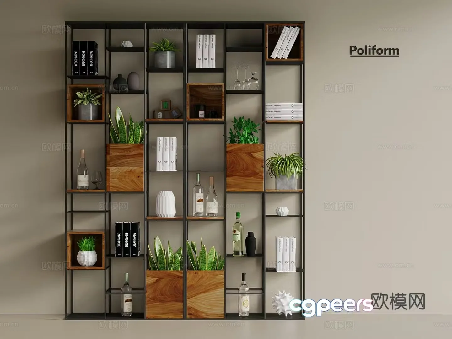 Nordic wrought iron shelf wine shelf bookshelf decoration plant shelf jewelry 3d model