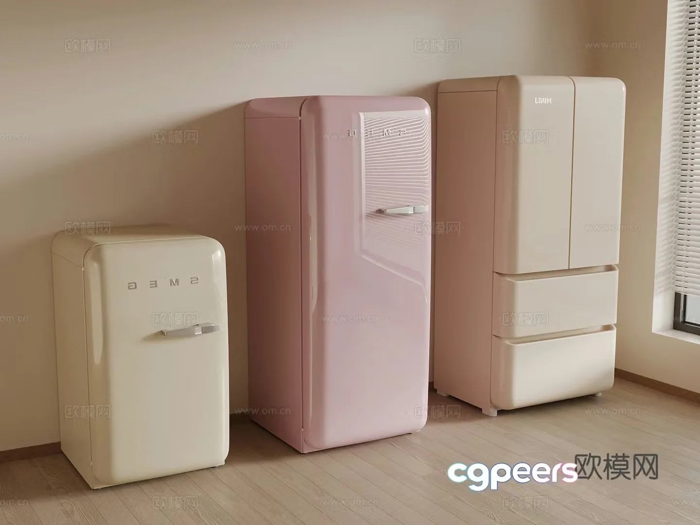 Modern single-door refrigerator small refrigerator 3d model