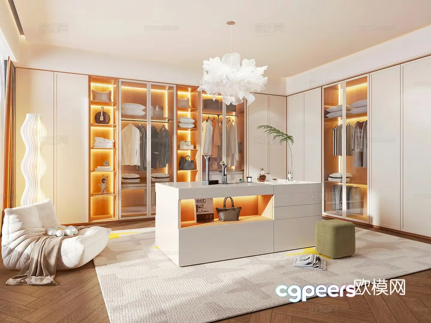 Modern buttercloakroom Master bedroom cloakroom Walk-in cloakroom L-shaped cloakroom Island 3D model