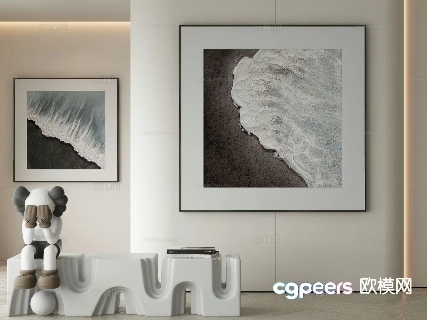 Modern decorative painting oil painting wave painting 3d model