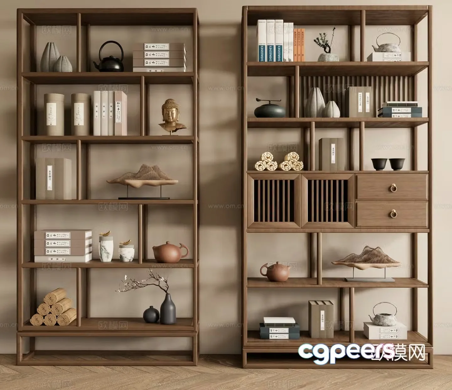 New Chinese style Zen book shelf 3D model
