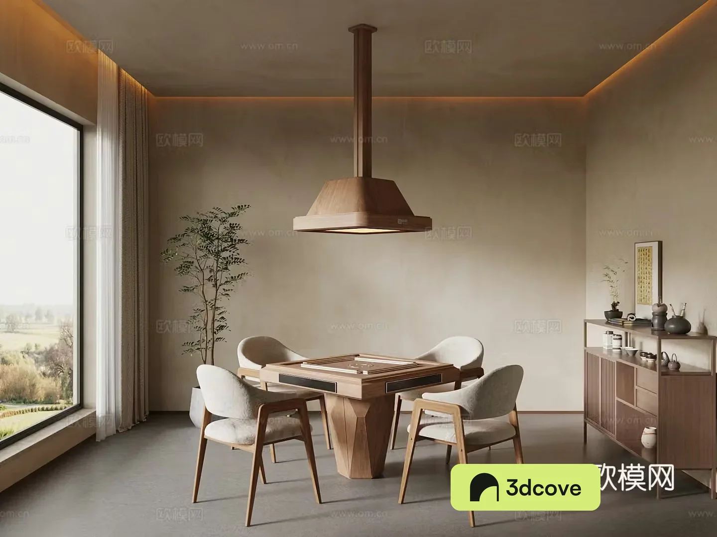Chess and card room Wasabi style Chess and card room Mahjong room Mahjong table 3D model