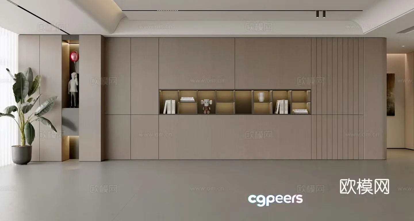 Modern Italian sofa background wall modern ornament balcony cabinet living room cabinet wood veneer background wall 3d model