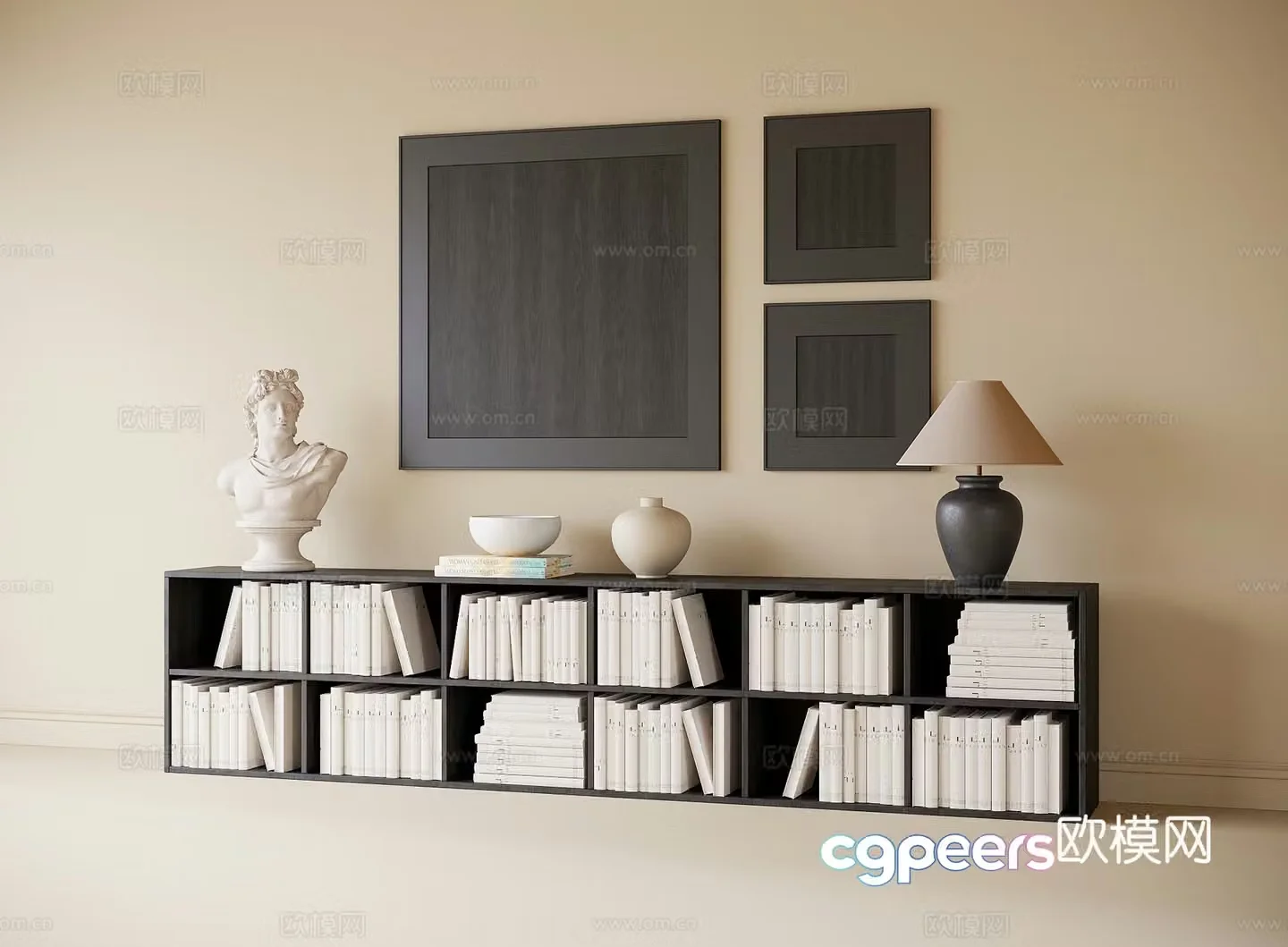 Modern low bookcase desk lamp book ornament TV cabinet 3d model