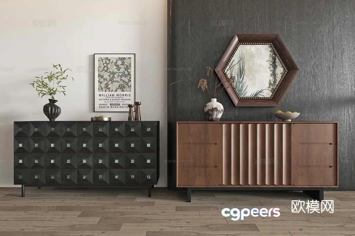 Middle-aged style wavy style entrance cabinet shoe cabinet side cabinet 3D model