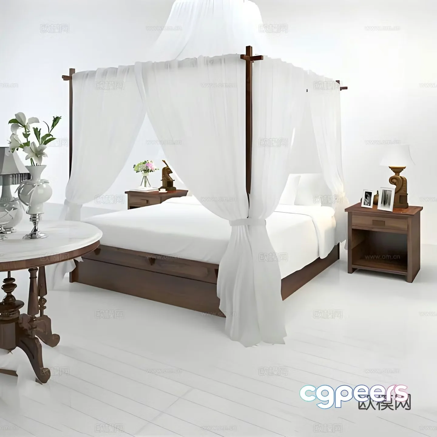 New Chinese double bed bed curtain canopy bed 3d model