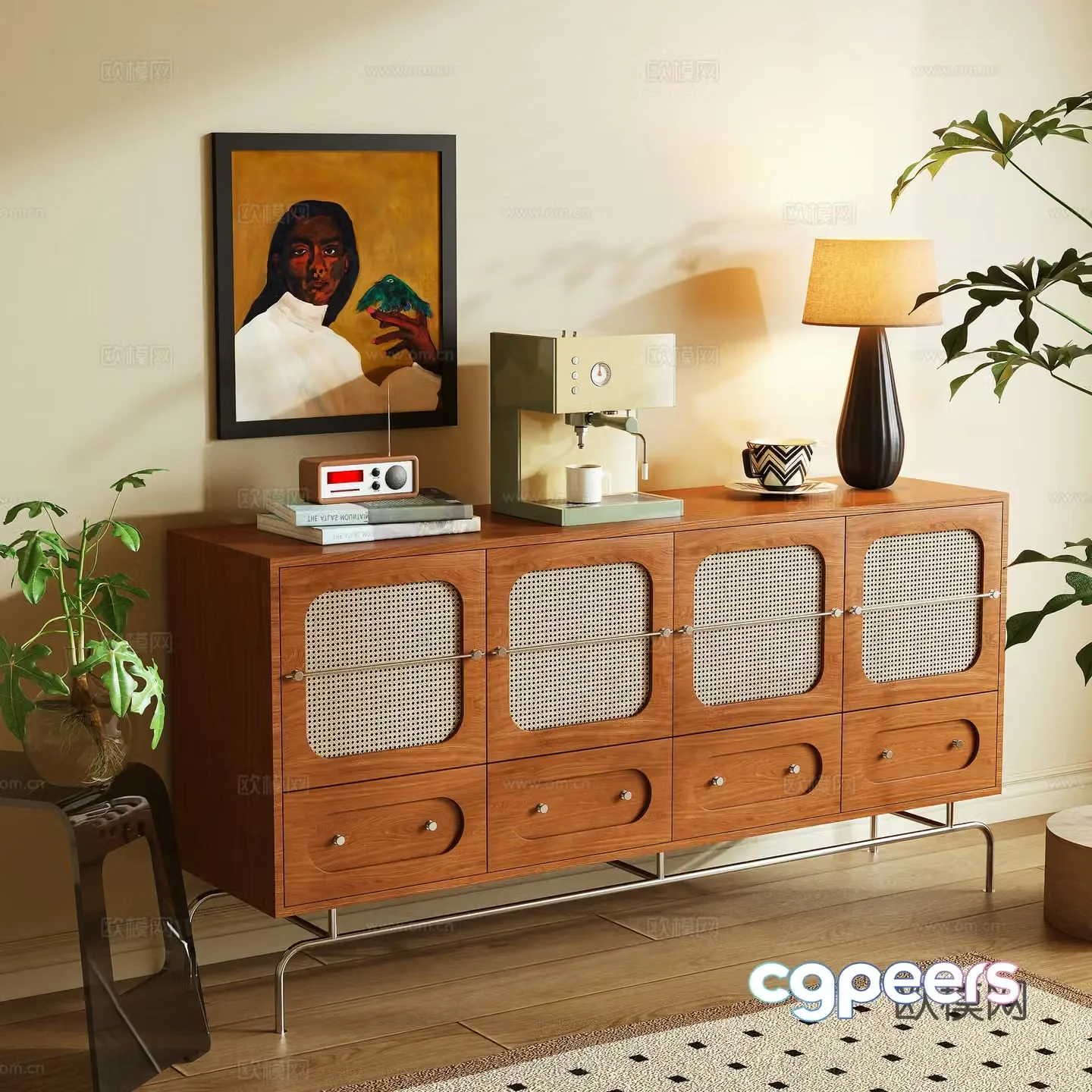 Log-wind sideboard storage cabinet tea cabinet 3d model