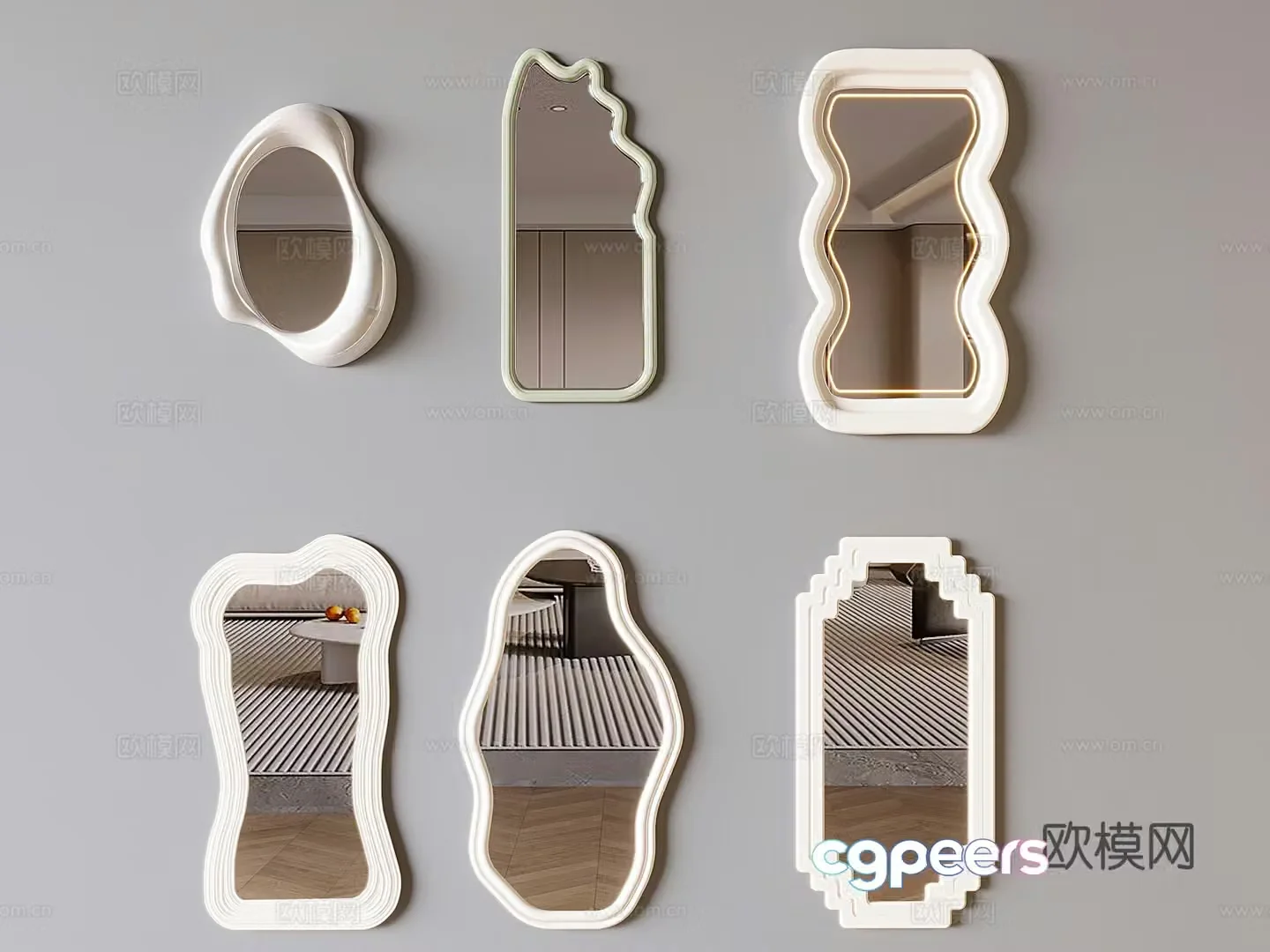 Cream style mirror decorative mirror full body mirror 3d model