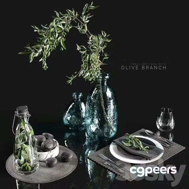 3ds Max Free – Table settings with olive branch