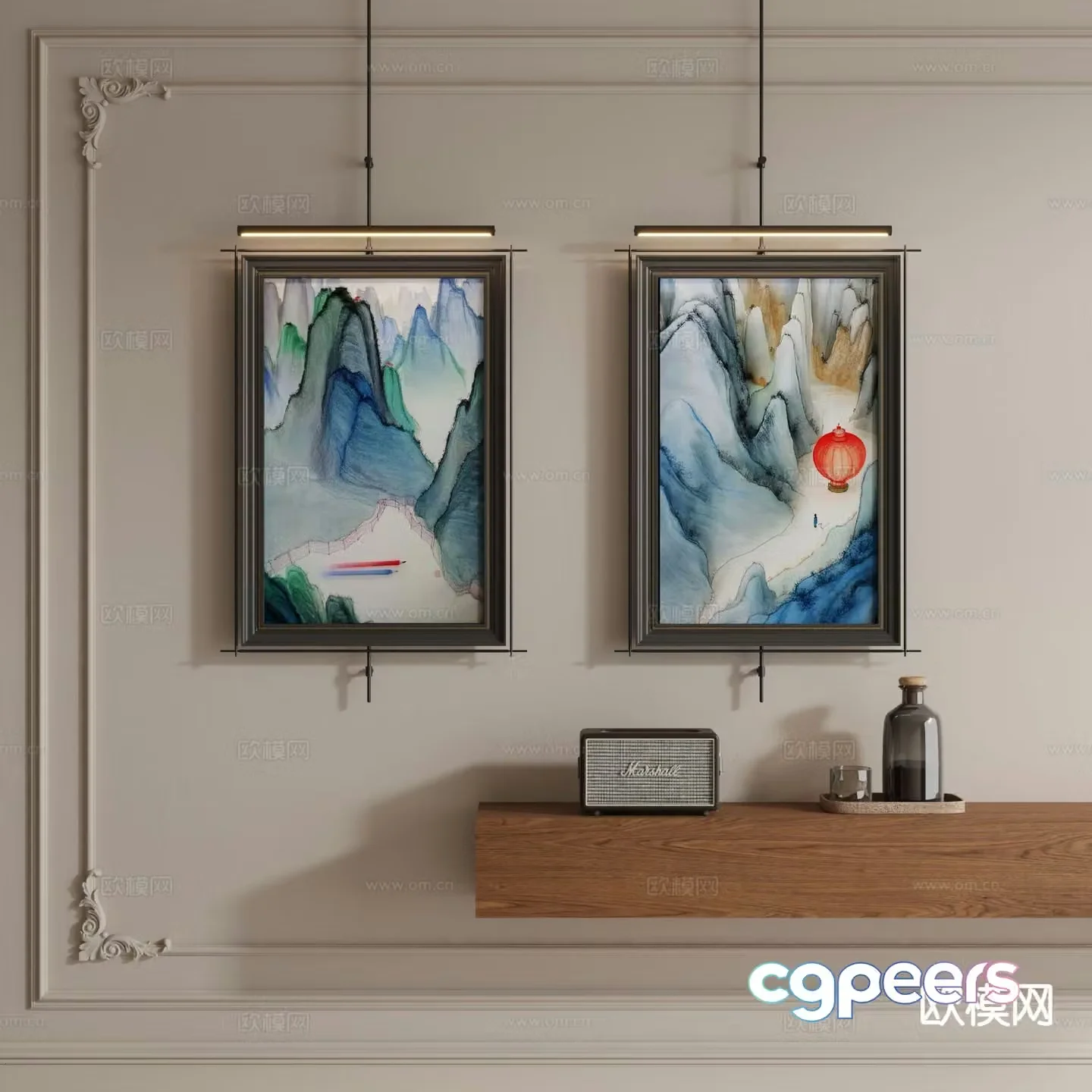 Medieval style hanging painting decorative painting metal rod hanging painting 3D model