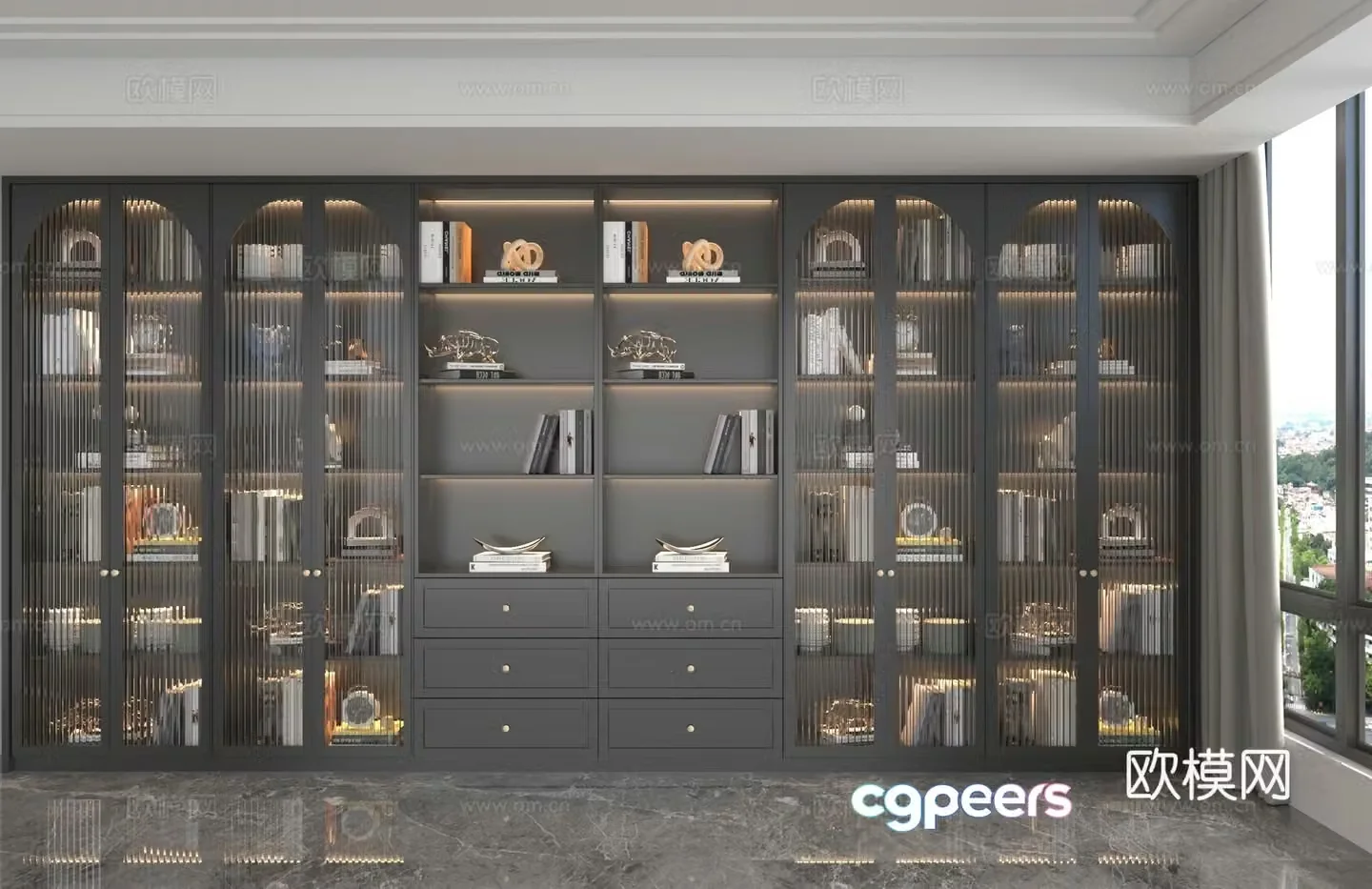 French bookcase bookshelf 3d model