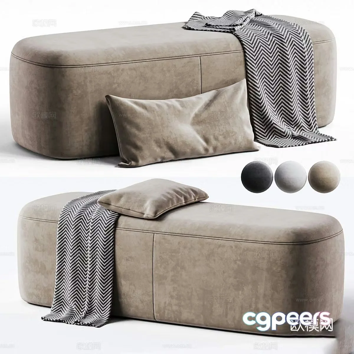 Modern fabric sofa stool 3d model