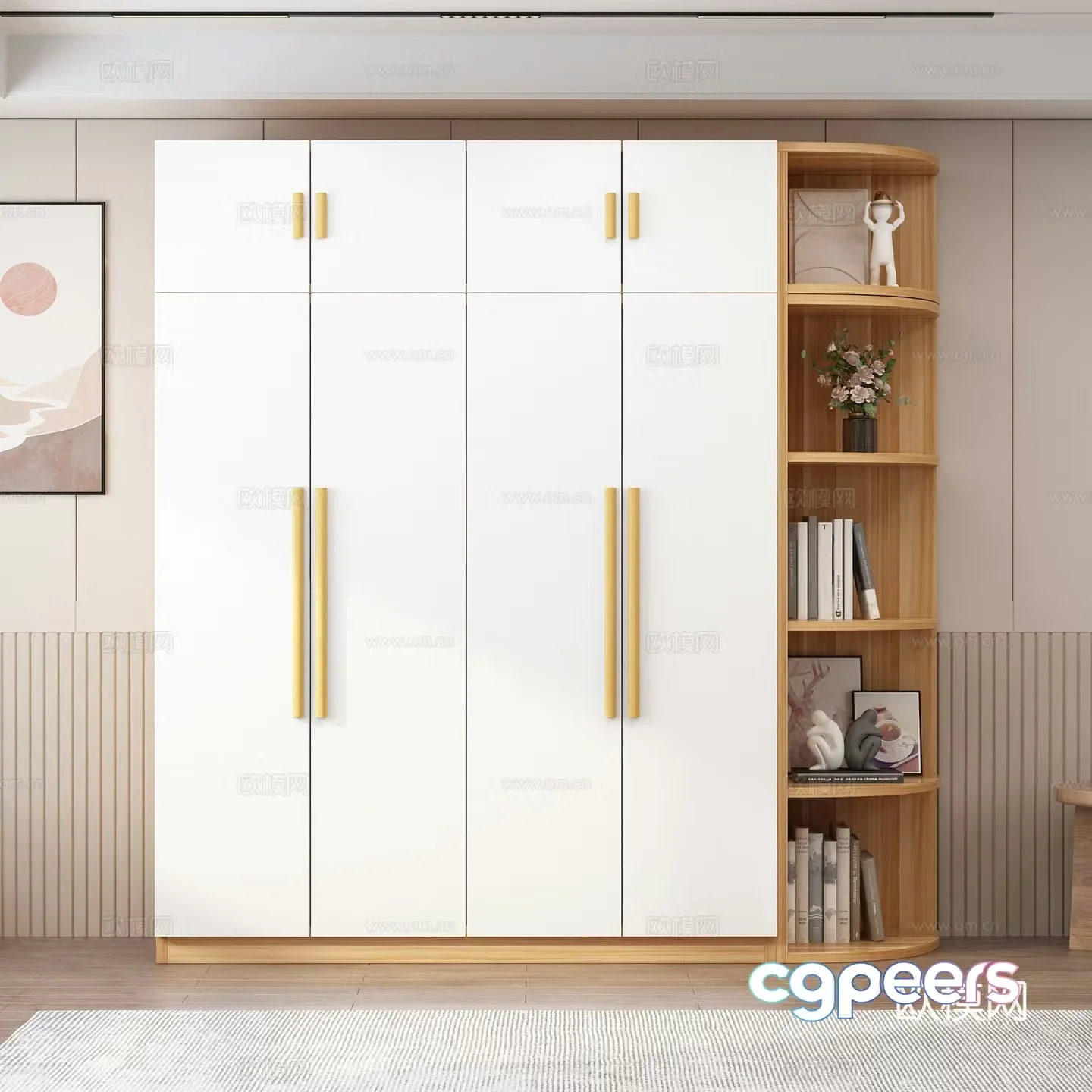 Modern double door wardrobe combination 3D model
