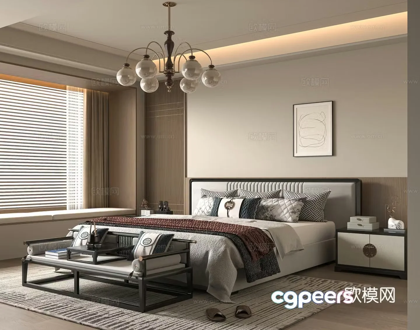 New Chinese style double bed 3D model