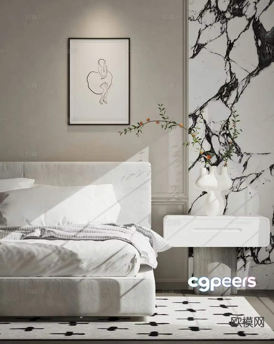 Modern double bed 3d model