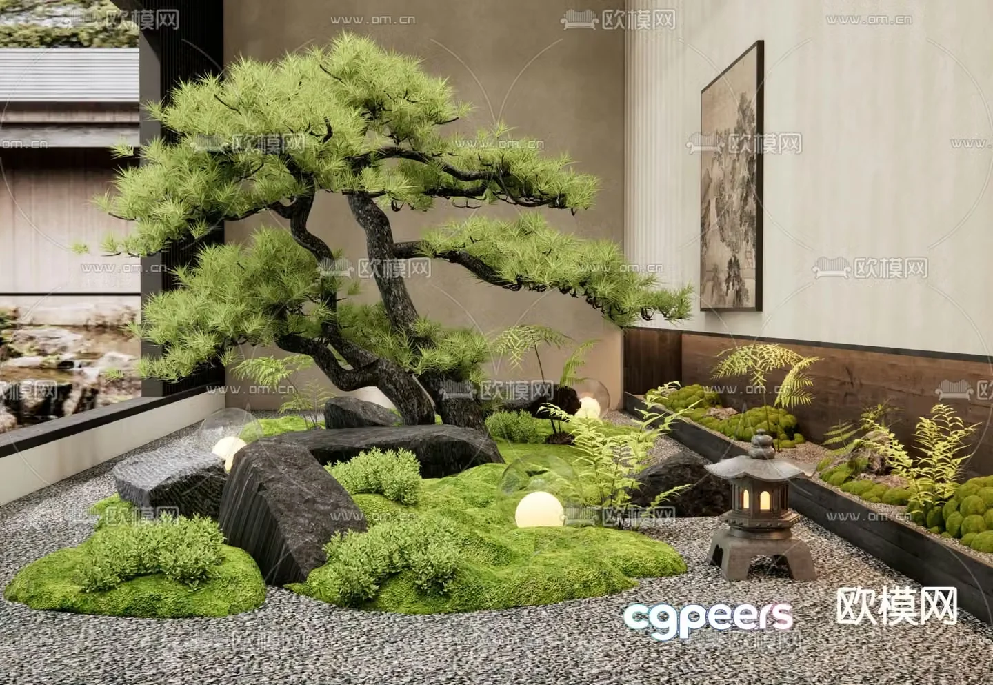 New Chinese style pine tree landscape plant pile moss micro terrain 3d model
