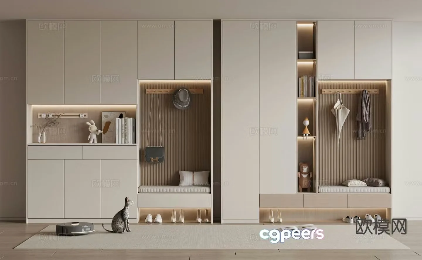 Cream style shoe cabinet 3d model