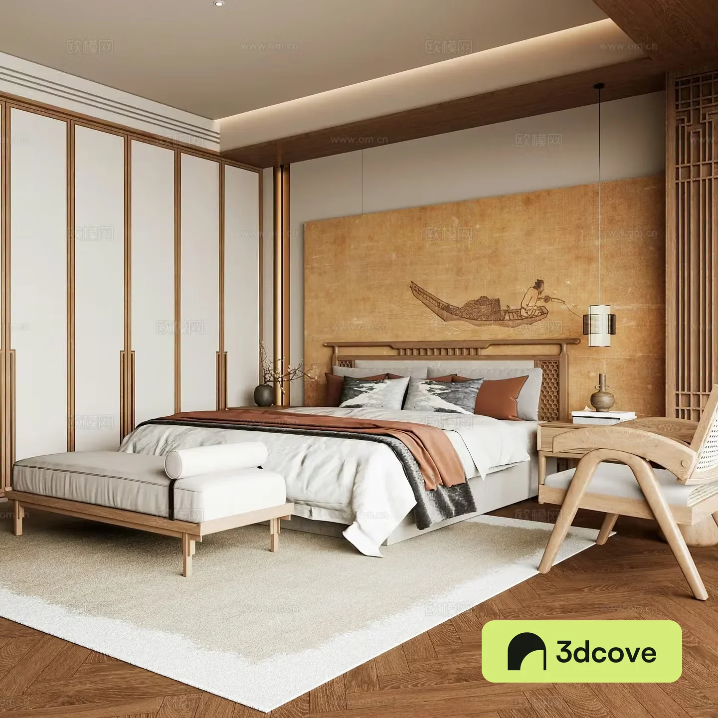 New Chinese style home bedroom Song family aesthetic bedroom Song style bedroom New Chinese style double bed New Chinese
