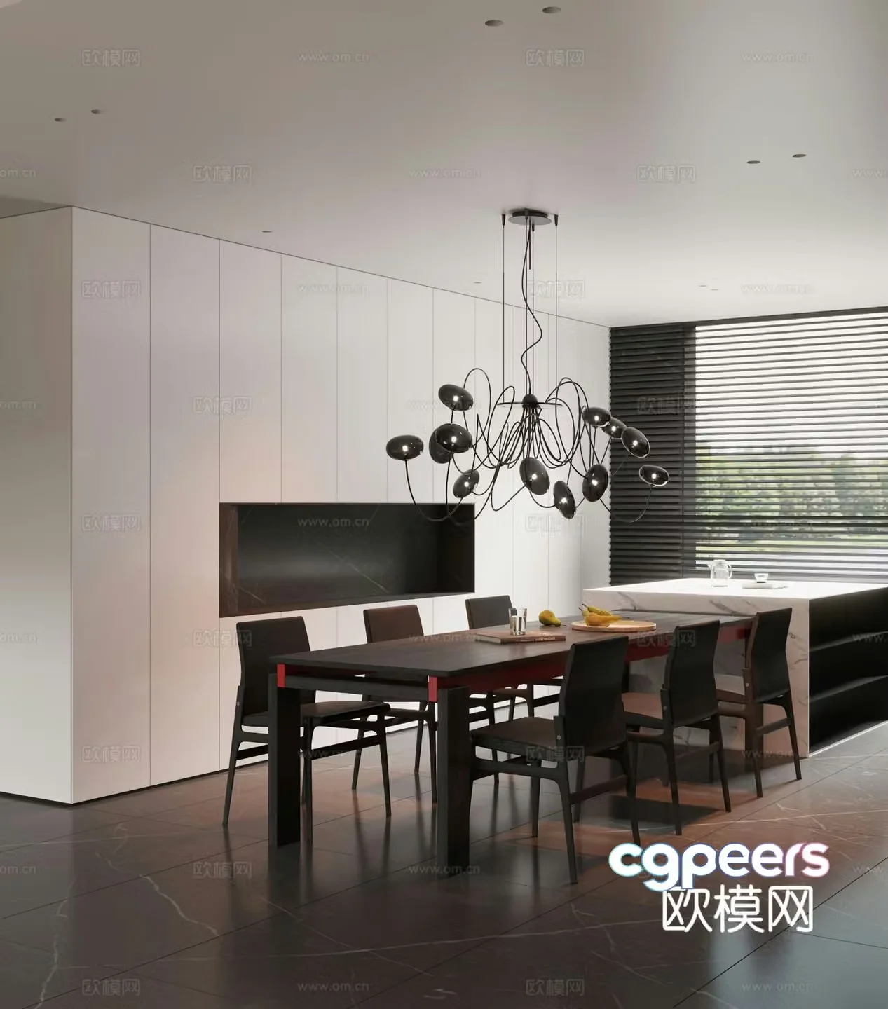 Modern island table dining table and chairs 3d model