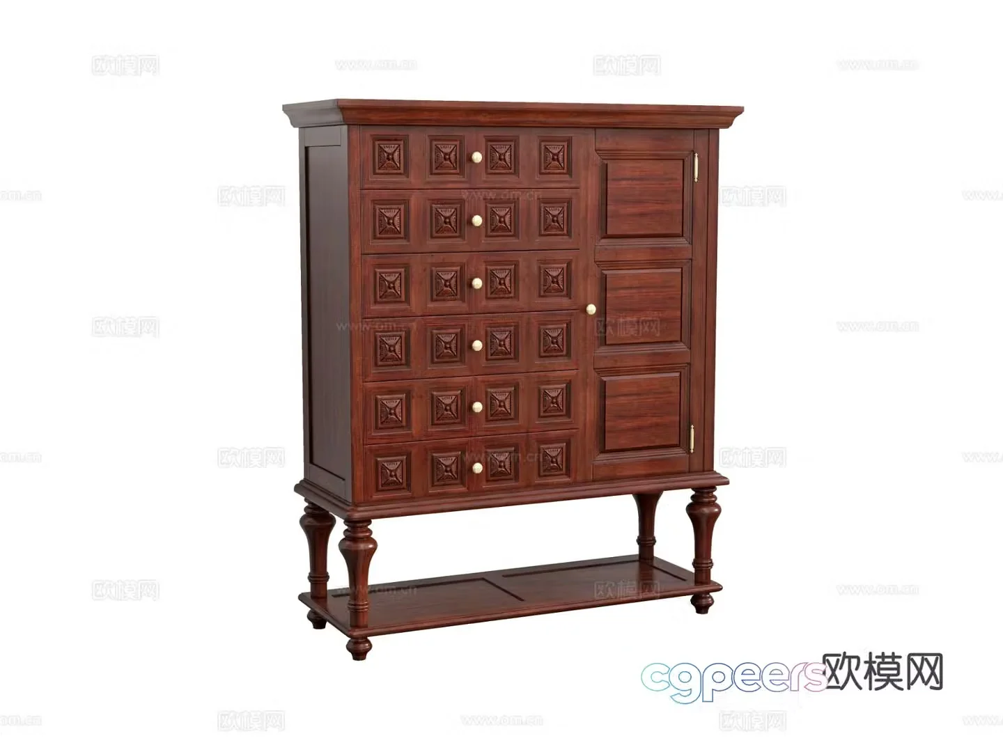 European style chest of drawers side cabinet 3d model