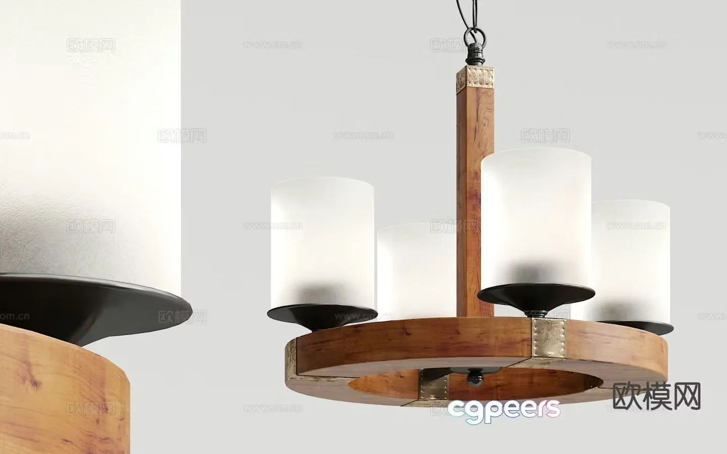 Industrial style solid wood chandelier 3d model