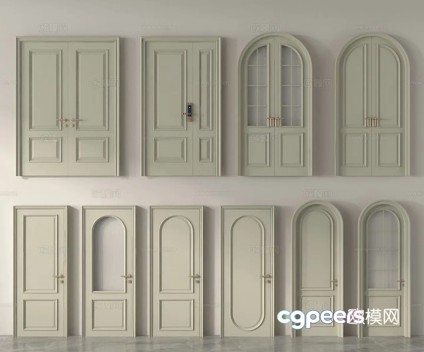 Single-open door Double-open door Bedroom door Kitchen and bathroom door Arched door 3D model