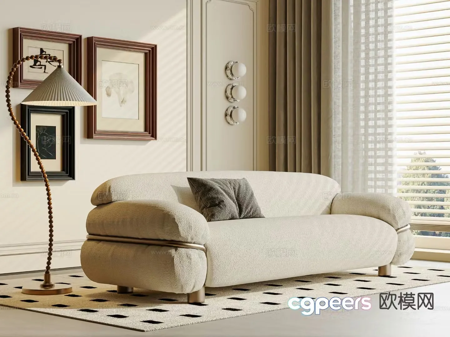 Double sofa upholstered sofa 3d model