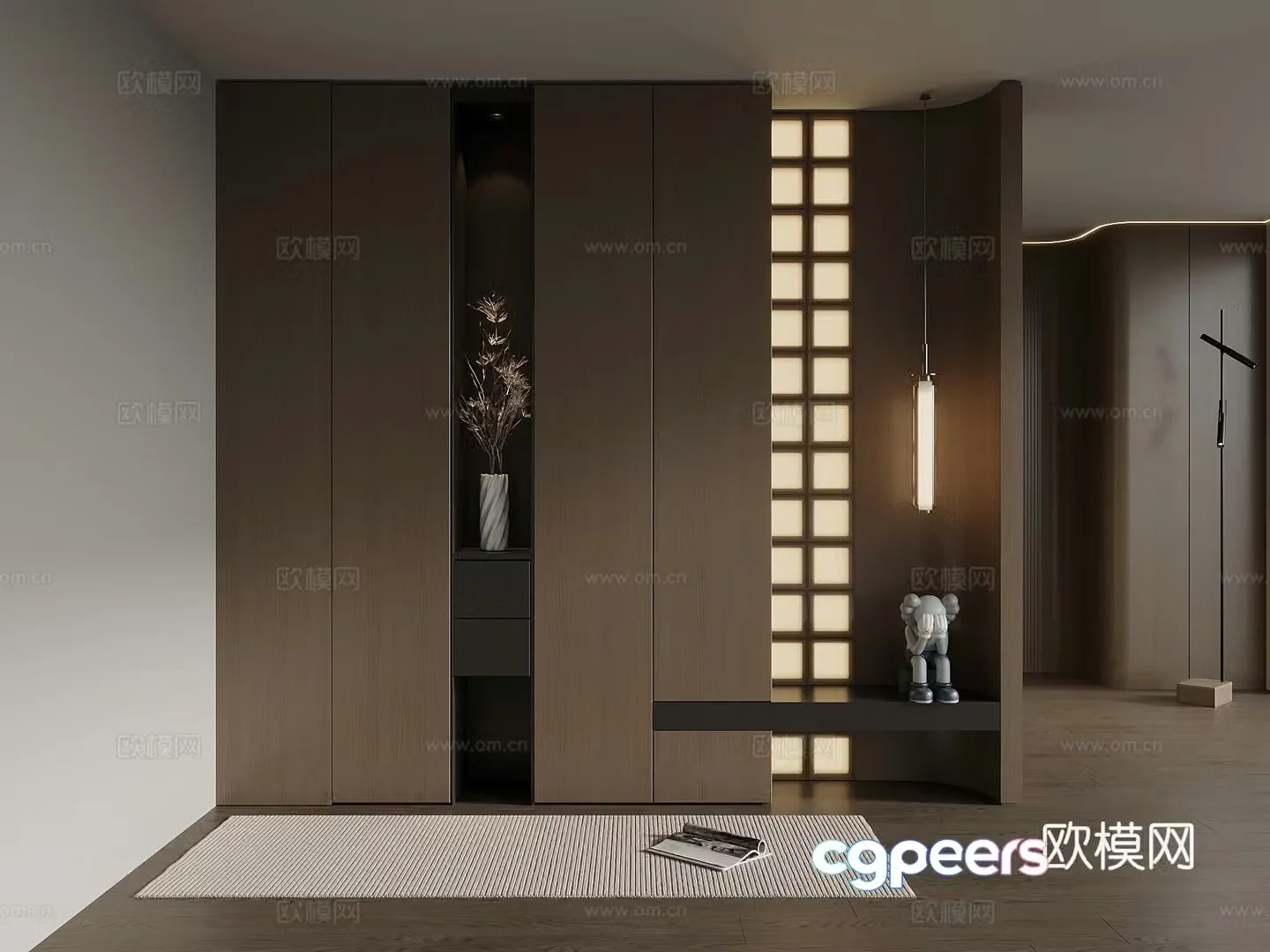 Italian minimalist porch cabinet door-entry shoe cabinet porch background 3D model