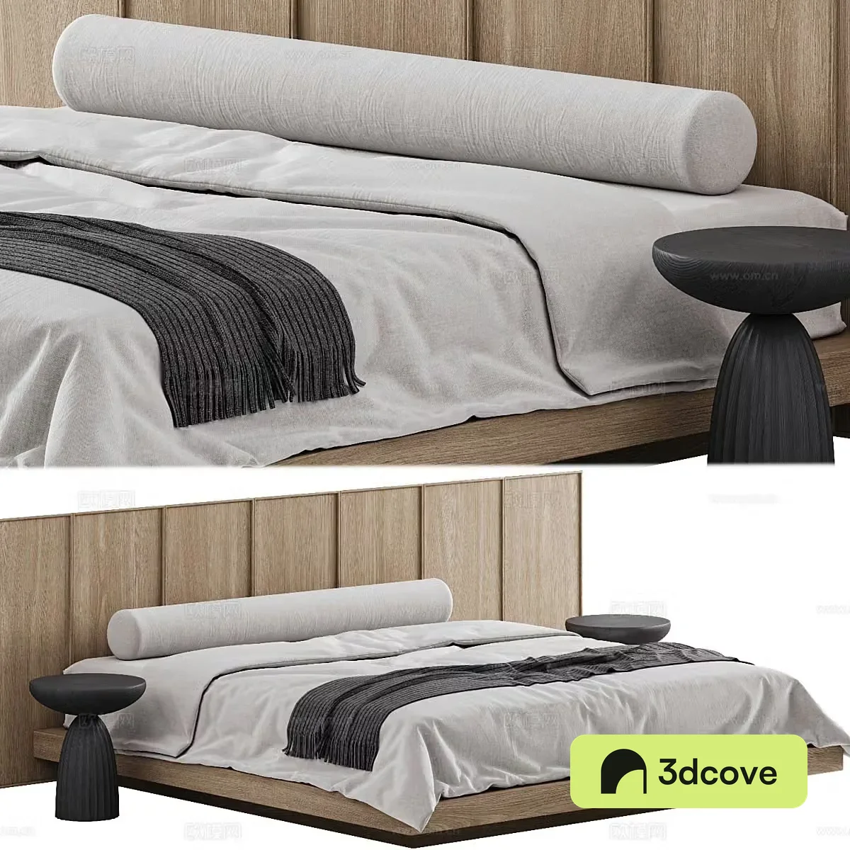 New Chinese style Wasabi fabric double bed 3D model