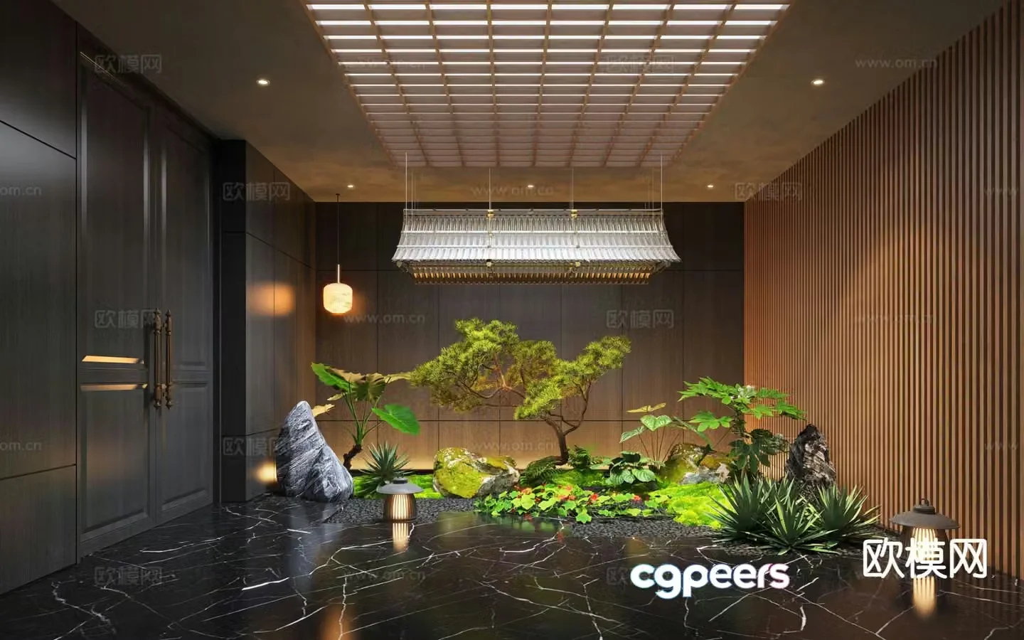 New Chinese style aisle landscape indoor landscaping 3D model
