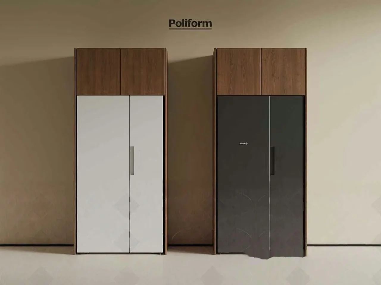 Two Tall Wooden Cabinets With White And Gray Doors 3D Model – 5979 – VRAY Render